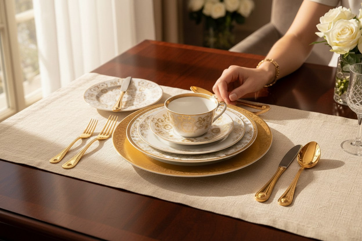VERSACE MEETS ROSENTHAL MEDUSA GALA GOLD SERVICE DINNER SET 52 PCS