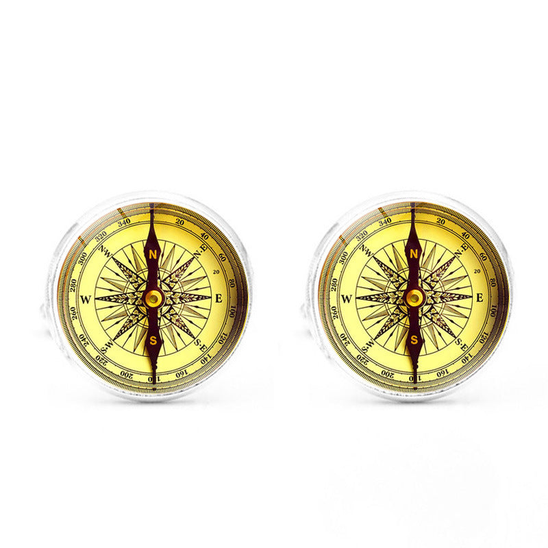 Fashion Compass Time Gem Metal Cufflinks