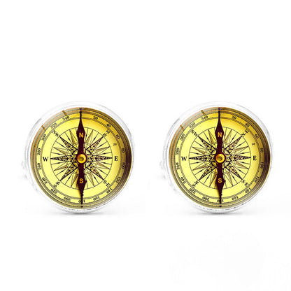Fashion Compass Time Gem Metal Cufflinks