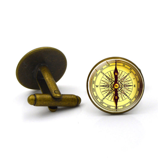 Fashion Compass Time Gem Metal Cufflinks