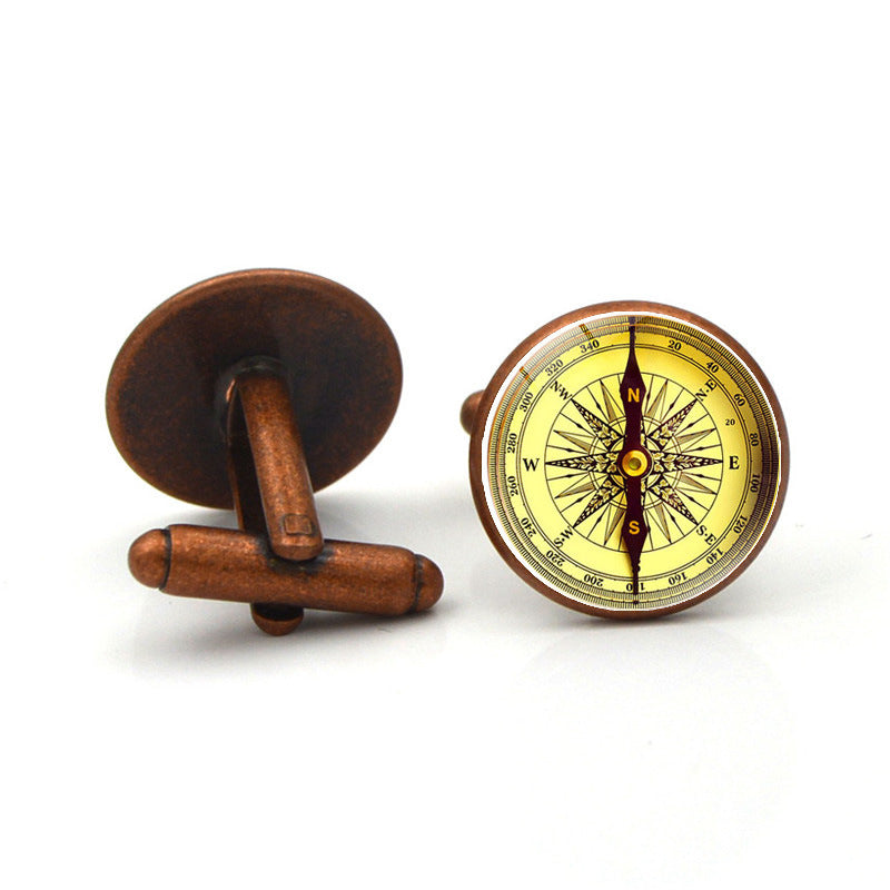 Fashion Compass Time Gem Metal Cufflinks