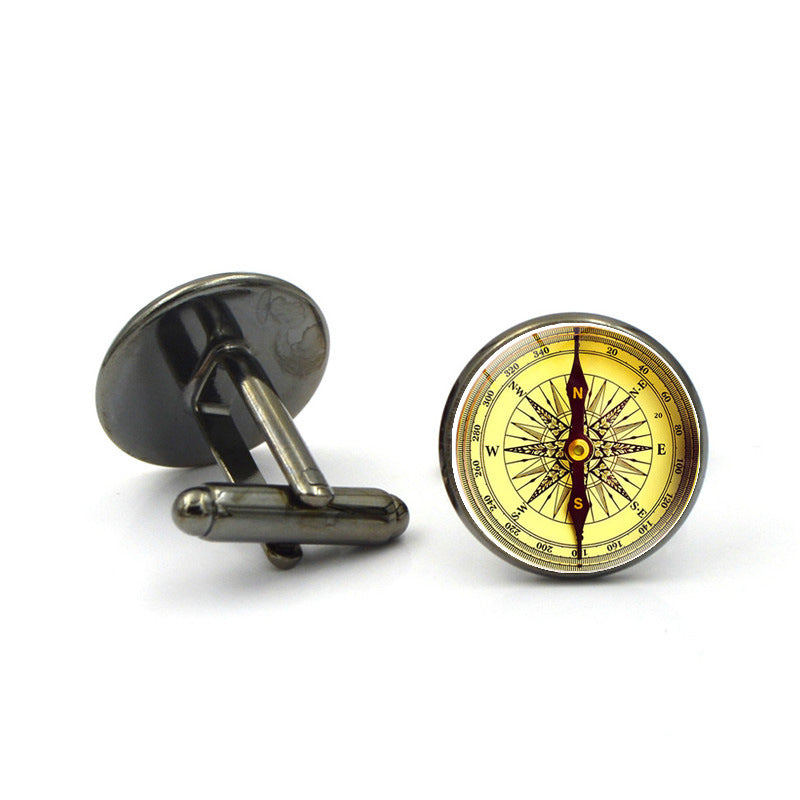 Fashion Compass Time Gem Metal Cufflinks
