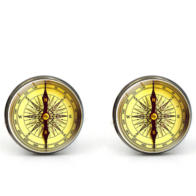 Fashion Compass Time Gem Metal Cufflinks