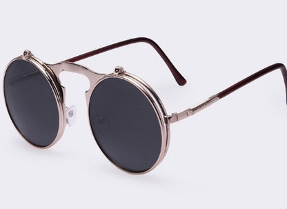 Retro Flip Cover Polarizer Men And Women General Sunglasses Metal Sunglasses