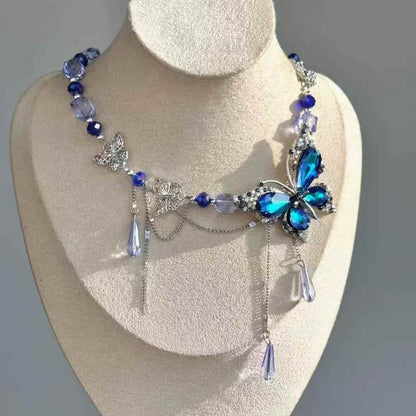 Womens Dark Blue Waterdrop Tassel Butterfly Waist Chain