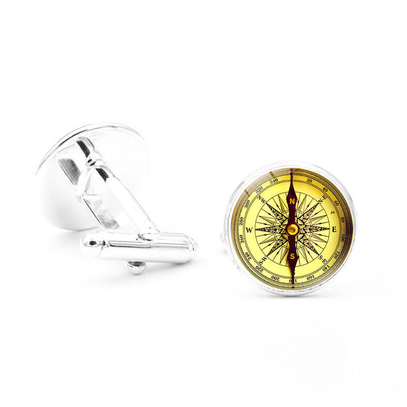 Fashion Compass Time Gem Metal Cufflinks