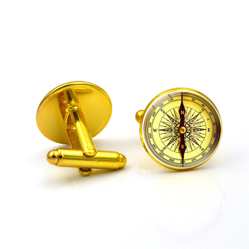Fashion Compass Time Gem Metal Cufflinks