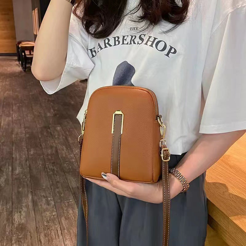Vertical Soft Leather Shoulder Crossbody Bag Coin Purse
