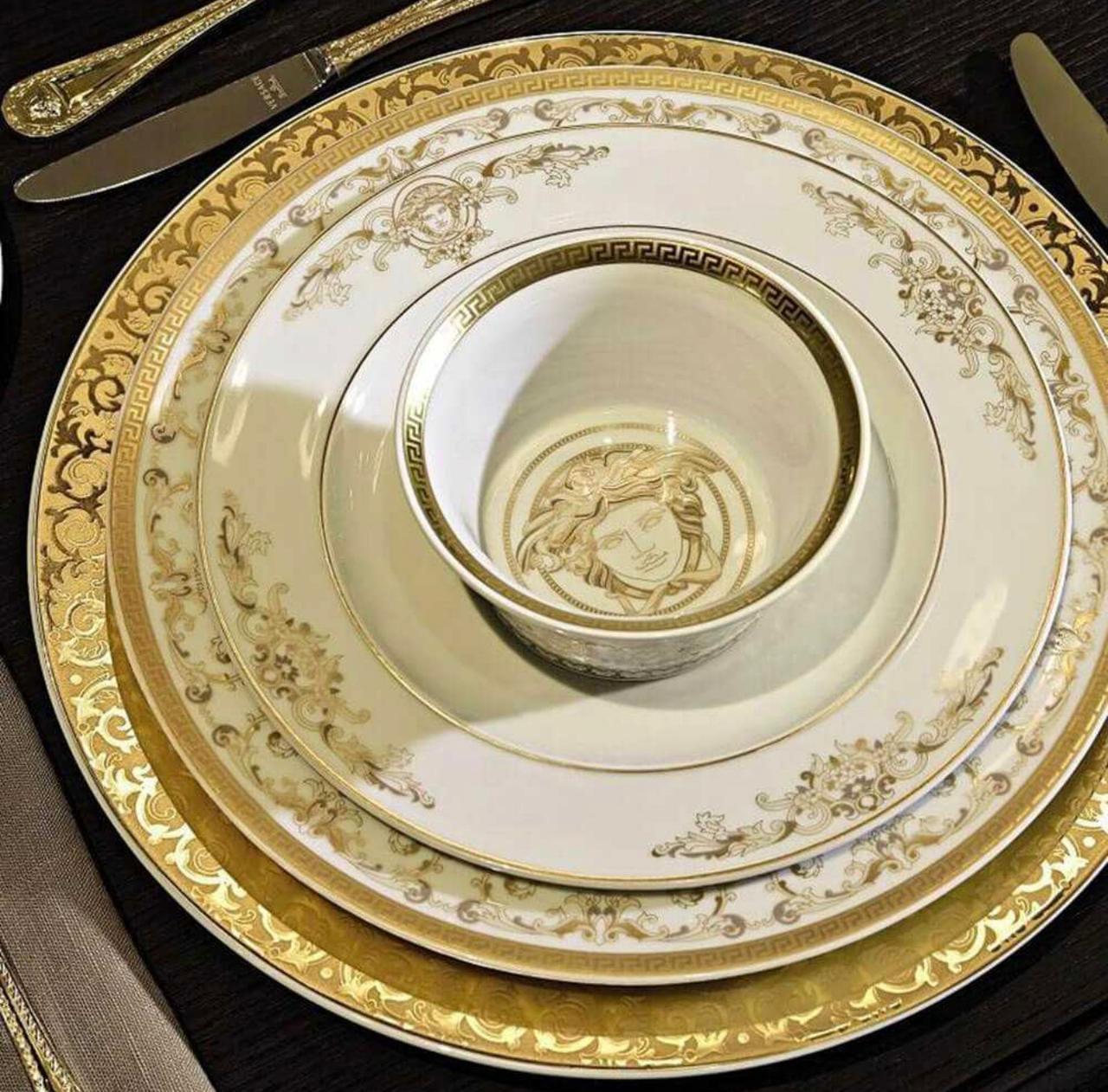 VERSACE MEETS ROSENTHAL MEDUSA GALA GOLD SERVICE DINNER SET 52 PCS