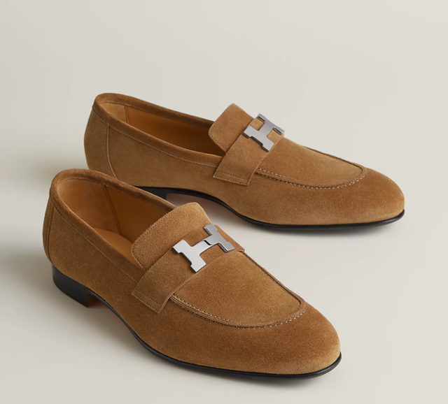 HERMES DRESSING SHOES orange leather sole with black rubber inserts black leather edge