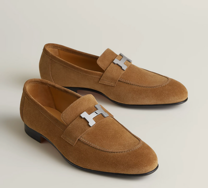 HERMES DRESSING SHOES orange leather sole with black rubber inserts black leather edge