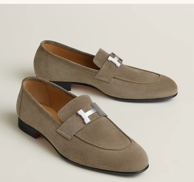 HERMES DRESSING SHOES orange leather sole with black rubber inserts black leather edge
