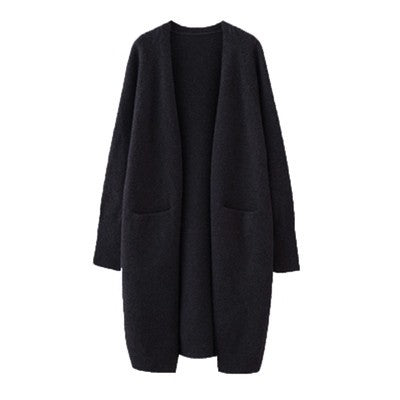 Mid-length Sweater Women's Solid Color V-neck Knitted Jacket