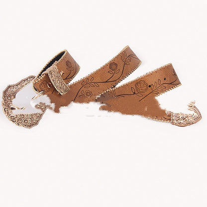 Fashion All-match Casual Retro Maillard Alloy Embossed Women's Belt