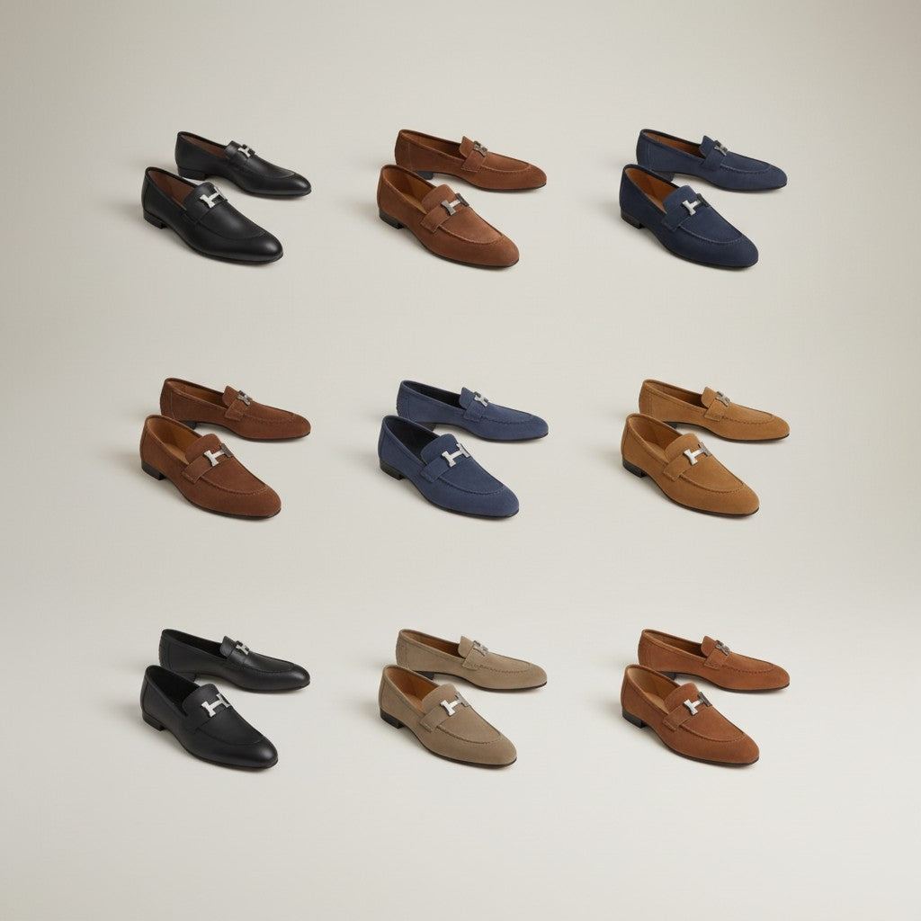 HERMES DRESSING SHOES orange leather sole with black rubber inserts black leather edge